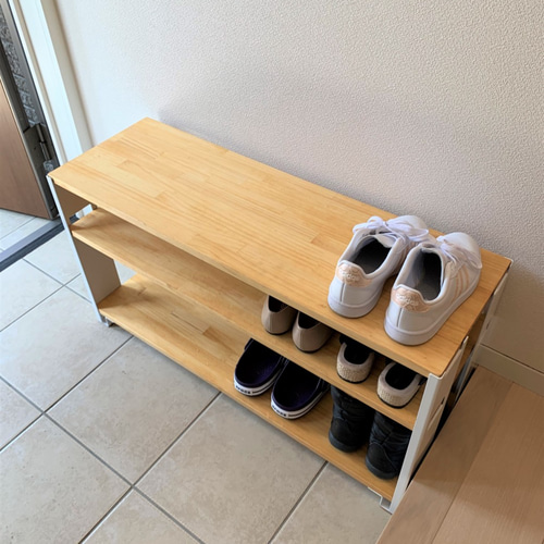 WIDE収納棚2段 ホワイト パイン集成材（玄関収納・靴棚・本棚） 靴箱