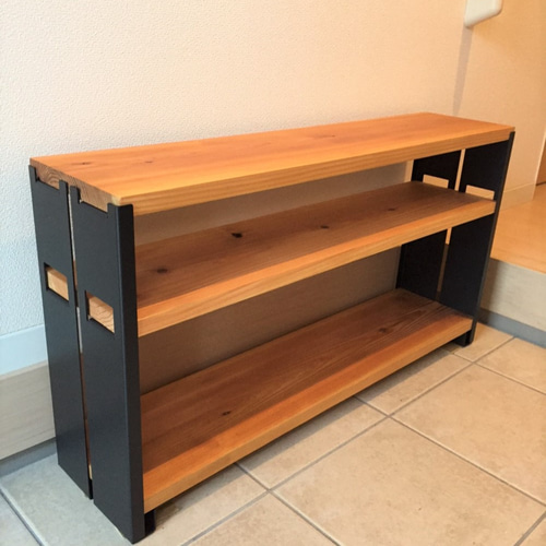 WIDE収納棚2段 ブラック（玄関収納・靴棚・本棚） 靴箱・下駄箱