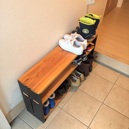 WIDE収納棚2段 ブラック（玄関収納・靴棚・本棚） 靴箱・下駄箱