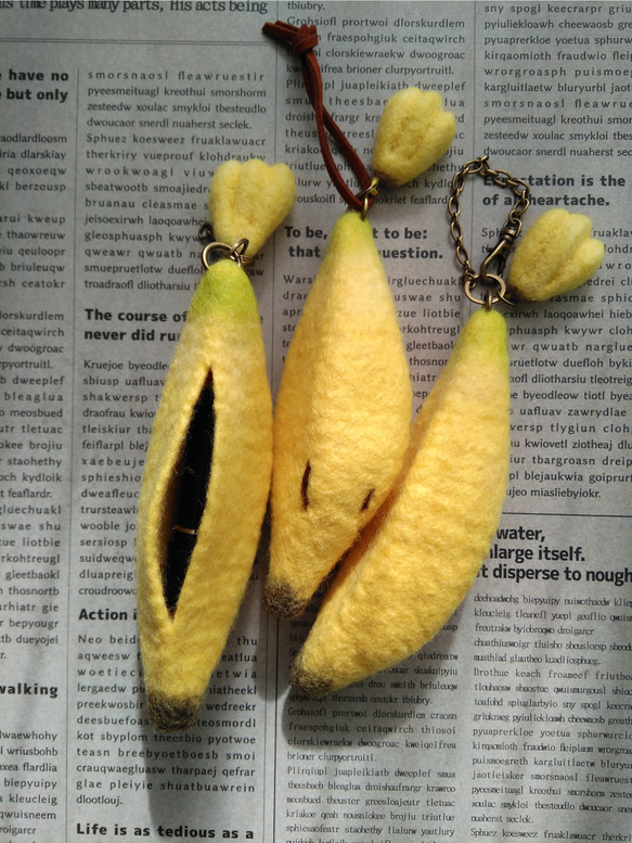 【受注製作】シャチハタ＆リップケース　バナナ　※合皮紐※ 3枚目の画像