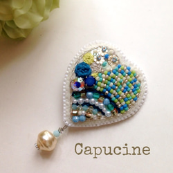 cœur en sucre  ＜blue ＞　＊　刺繍ブローチ 1枚目の画像