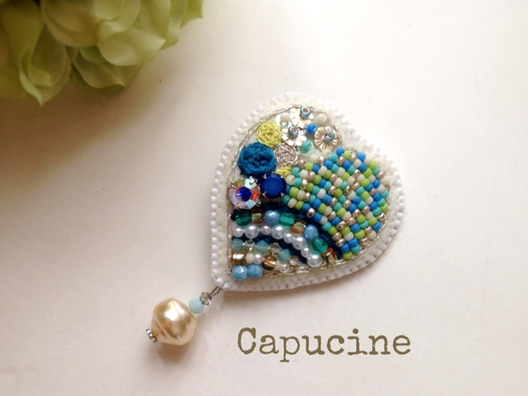 cœur en sucre  ＜blue ＞　＊　刺繍ブローチ 1枚目の画像