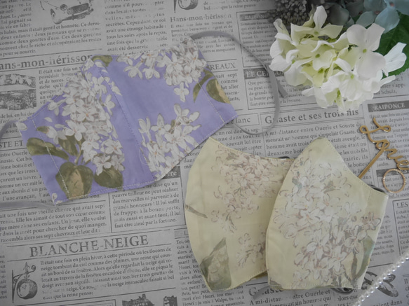 リバティプリント〈Archive Lilac〉使用◇ガーゼマスク yoshikomask　セージグリーン 6枚目の画像