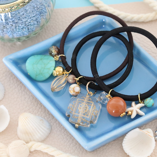 ジャラジャラヘアゴム  アンティークターコイズ ジャラジャラヘアゴム アンティークターコイズ