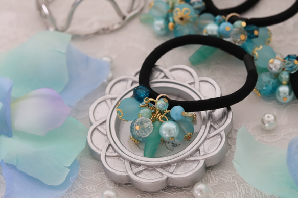 ジャラジャラヘアゴム アンティークターコイズ