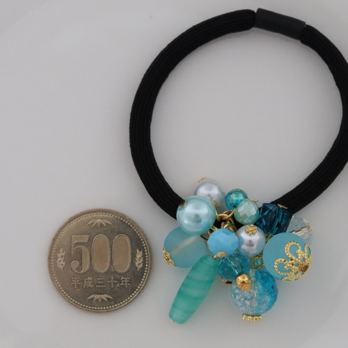 ジャラジャラヘアゴム アンティークターコイズ