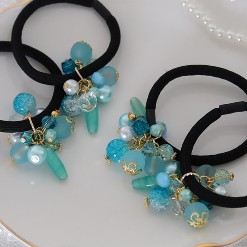 ジャラジャラヘアゴム ブルーキラキラ