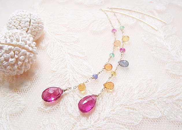 K10YG ピンクトルマリン ピアス