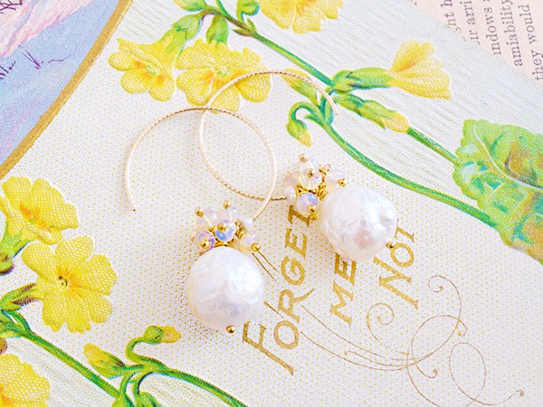 K10YG  あこやバロック真珠 フープピアス