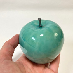 受注制作　トルコブルーガラス釉のリンゴ 2枚目の画像