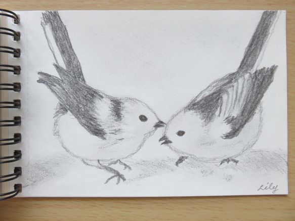 しまえなが　鉛筆画　原画　１点物　国内送料無料　白い鳥 2枚目の画像