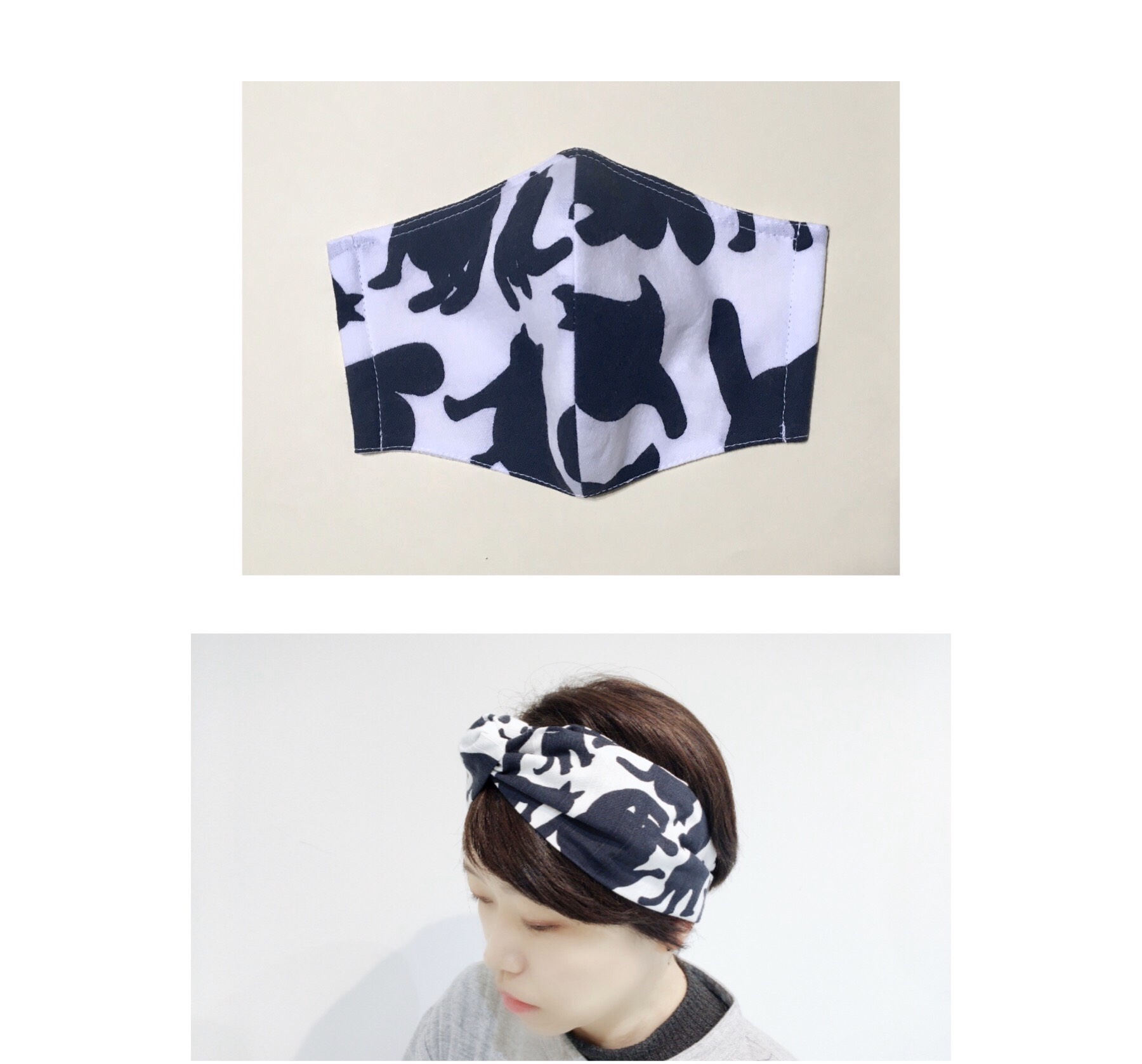 黒猫　マスク&耳つきターバン　マスクコーデ