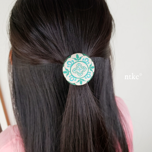 ポニーフック 3個セット【Turquoise】＊polish tile＊ 花柄 東欧 北欧 ヘアアクセサリー フック 花 6枚目の画像