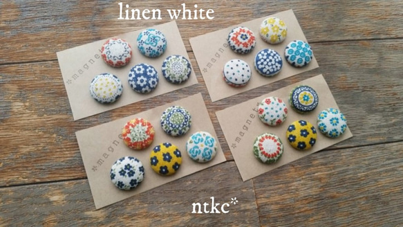 マグネット 5個セット(18㎜)【linen white】＊polish pottery＊ 磁石 インテリア 東欧 花柄 1枚目の画像