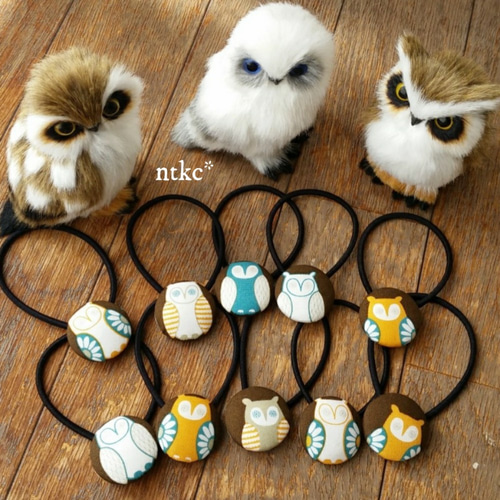 ヘアゴム 2本セット＊flower owl＊ 北欧 ふくろう フクロウ ヘア