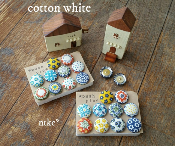 プッシュピン 10個セット【cotton white】＊polish pottery＊ 押しピン 画鋲 北欧 東欧 花柄 1枚目の画像