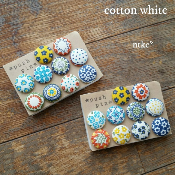 プッシュピン 10個セット【cotton white】＊polish pottery＊ 押しピン 画鋲 北欧 東欧 花柄 3枚目の画像