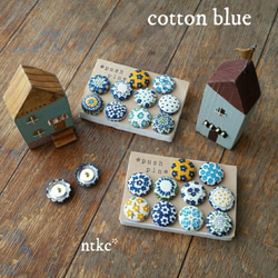 プッシュピン 10個セット【cotton blue】＊polish pottery＊ 押しピン 画鋲 北欧 東欧 花柄 1枚目の画像