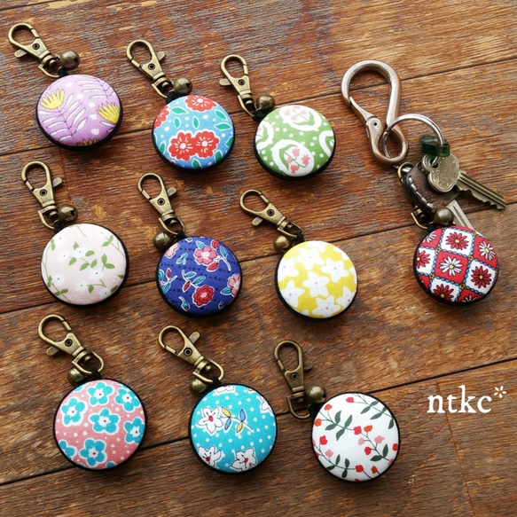 鈴付 キーホルダー ＊vintage flowers＊ 鍵 家 自転車 車 スマートキー