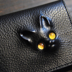 黒猫の長財布（表革：VACCHETTA800、仮セット猫目：琥珀色eyes）約261ｇ 猫目選べます♪ 2枚目の画像