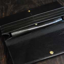 黒猫の長財布（表革：VACCHETTA800、仮セット猫目：ブルーeyes）約265ｇ 猫目選べます♪ 4枚目の画像