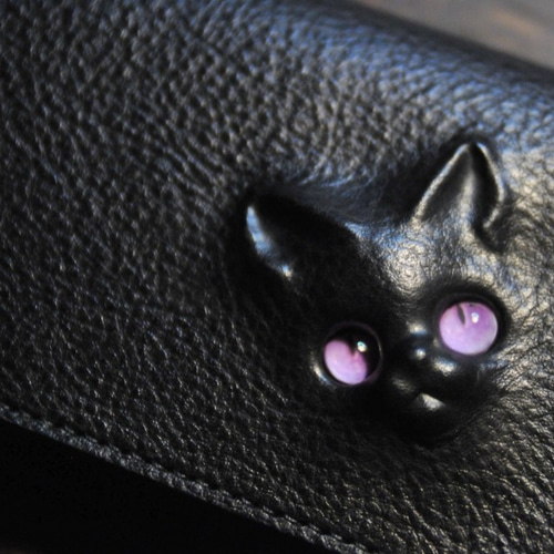スーパーセール 50％（福袋 黒猫の長財布（表革：VACCHETTA800、仮セット猫目：パープルeyes 小物