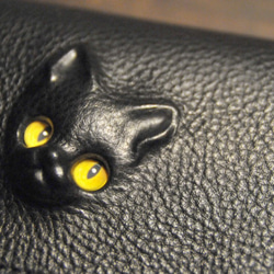 少しだけ特別版！黒猫の長財布（表革VACCHETTA800、仮セット猫目ケット・シーⅡ）約238ｇ 猫目選べます♪ 3枚目の画像