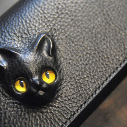 少しだけ特別版！黒猫の長財布（表革VACCHETTA800、仮セット猫目ケット・シーⅡ）約238ｇ 猫目選べます♪ 4枚目の画像