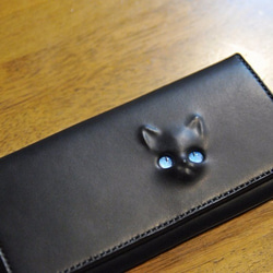 黒猫の長財布　（内装：ダークグレー）　猫目選べます♪ 1枚目の画像