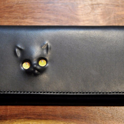 黒猫の長財布　（内装：炭黒）約250g　猫目選べます♪ 2枚目の画像