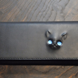 黒猫の長財布 （内装：黒）約268ｇ  猫目選べます♪ 2枚目の画像