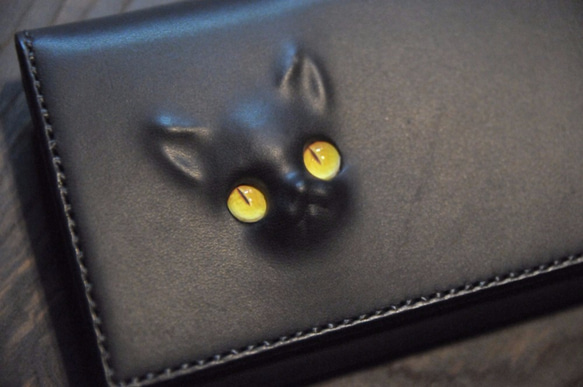 黒猫の長財布 （内装：黒）約261ｇ  猫目選べます♪ 新作ケットシーeyesも♪ 2枚目の画像