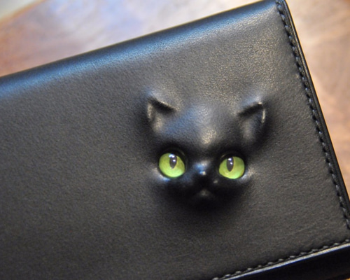 黒猫の長財布 （内装：ダークグレー）約221g 猫目選べます♪ 長財布