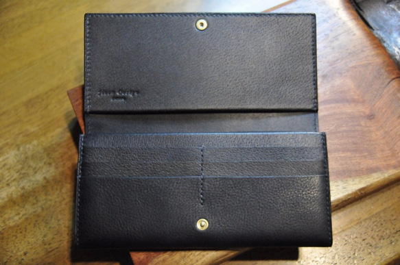 new黒革　黒猫の長財布  （内装：黒）約274ｇ  猫目選べます♪ 3枚目の画像