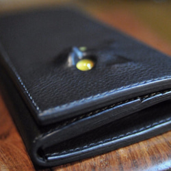 new黒革　黒猫の長財布  （内装：黒）約274ｇ  猫目選べます♪ 5枚目の画像