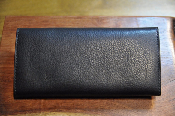 new黒革　黒猫の長財布  （内装：黒）約274ｇ  猫目選べます♪ 6枚目の画像