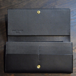 黒猫の長財布 （表革：TEMPESTI社、内装：ダークグレー／ブラック）約249ｇ  猫目選べます♪ 3枚目の画像