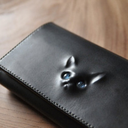 黒  レリーフ猫の長財布 2枚目の画像