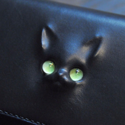 黒猫の長財布 （表革：TEMPESTI社、内装：ダークグレー／ブラック）約262ｇ  猫目選べます♪ 2枚目の画像