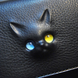 黒猫の長財布（表革：conceria800社、内装：ダークグレー／ブラック）23日午前発送可 約266ｇ  猫目選択♪ 1枚目の画像