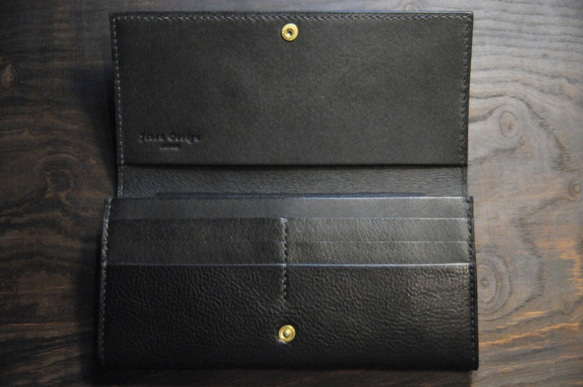 黒猫の長財布B（表革：VACCHETTA800、内装：ブラック） 約234ｇ  猫目選べます♪ 3枚目の画像