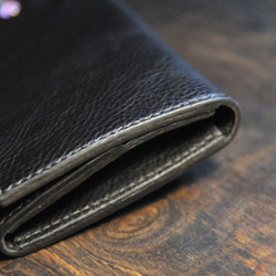 黒猫の長財布B（表革：VACCHETTA800、内装：ブラック） 約234ｇ  猫目選べます♪ 6枚目の画像