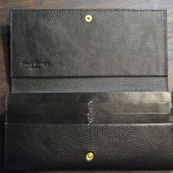 黒猫の長財布（表革：VACCHETTA800、仮セット猫目：アクアマリンeyes）約212ｇ 猫目選べます♪ 3枚目の画像