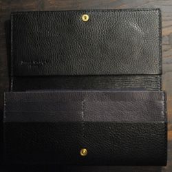 黒猫の長財布（表革：VACCHETTA800、仮セット猫目：ブルーeyes）約253ｇ 猫目選べます♪ 3枚目の画像