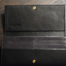 黒猫の長財布（表革：VACCHETTA800、仮セット猫目：ピスタチオ・グリーンeyes）約250ｇ 猫目選べます♪ 3枚目の画像
