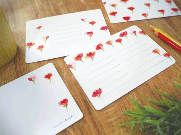 赤い小花のポストカード 3枚目の画像