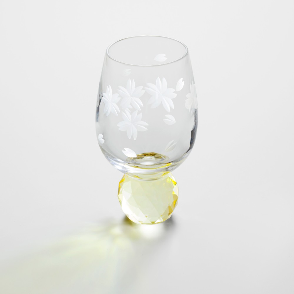 キラキラ東京切子　ぐい吞み　桜　レモンイエロー