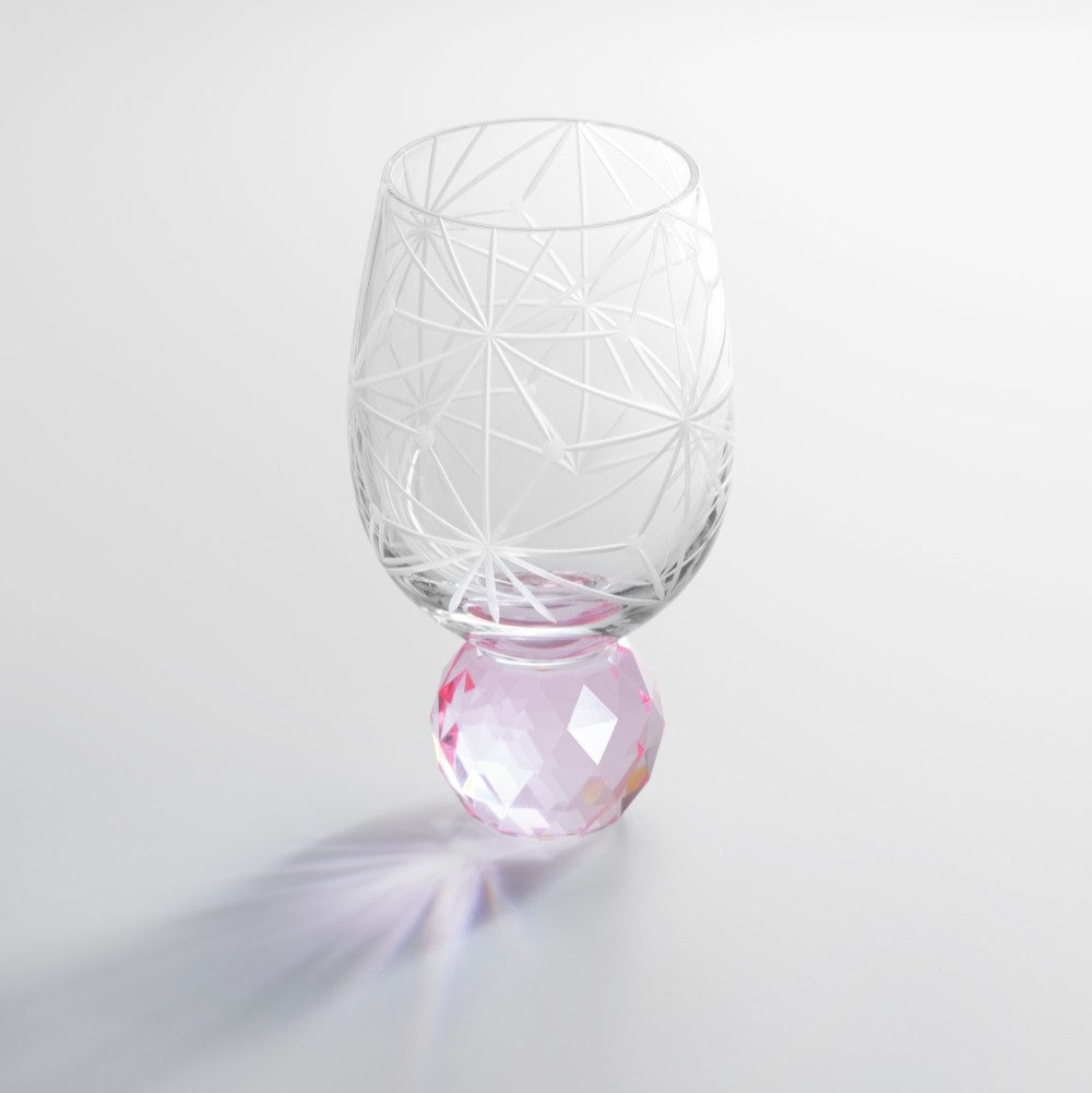 キラキラ東京切子　ぐい吞み　千代紙　ピンク