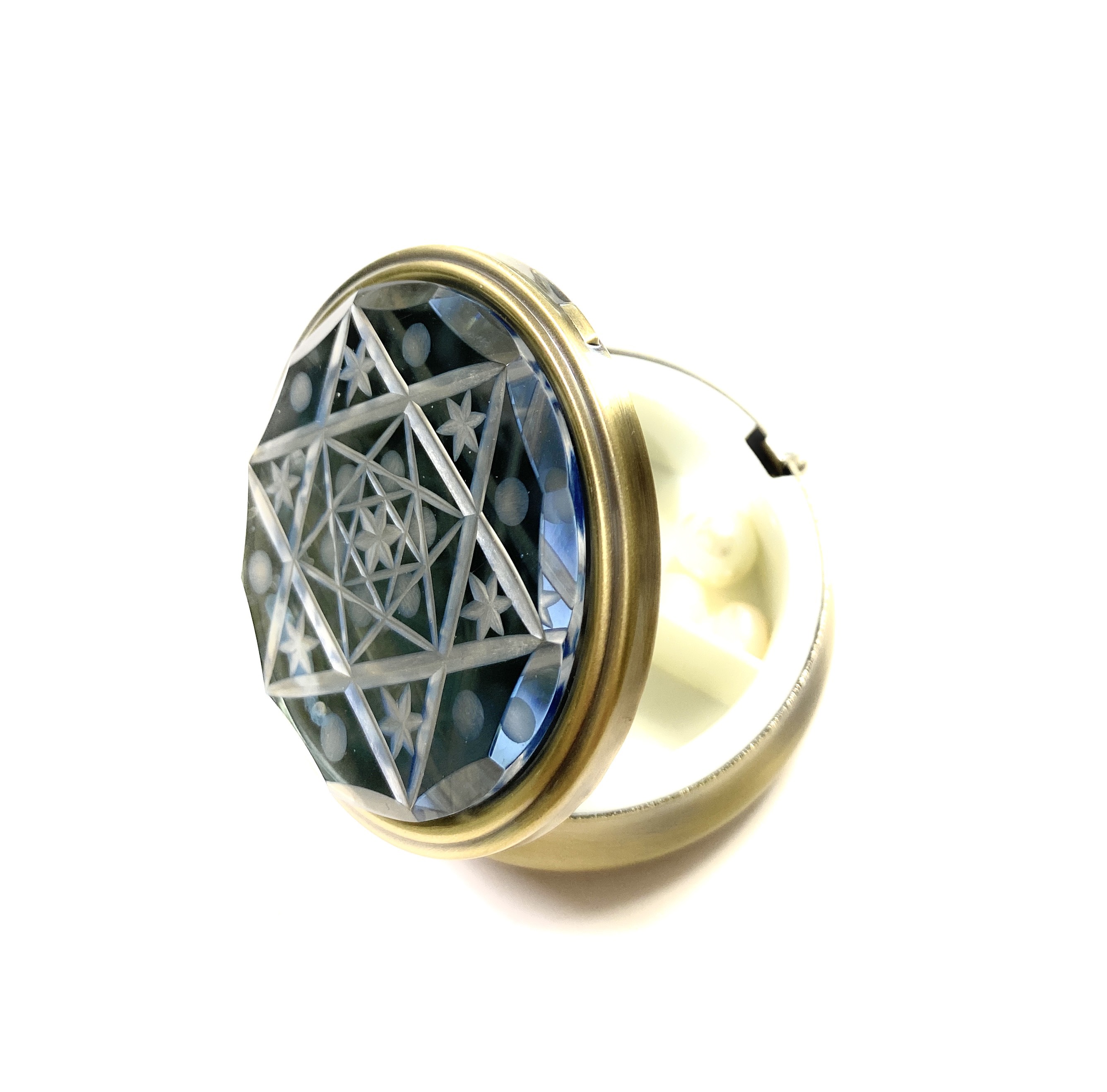 「パワーカット」東京切子ピルケース(中)　青　トリプル・ヘキサグラム　レトロ