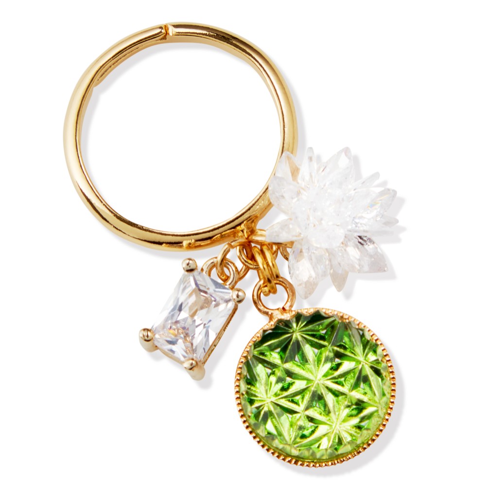 東京切子リング　麻の葉　緑　シャンデリア　ゴールド